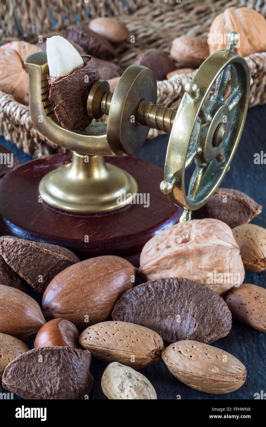 Brass Nutcracker assorted Nuts Stock Photo Alamy