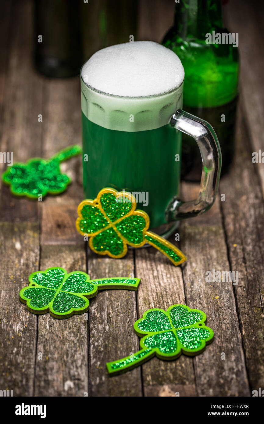 Irish green beer, traditional alcohol for St. Patrick's day holiday celebration Stock Photo
