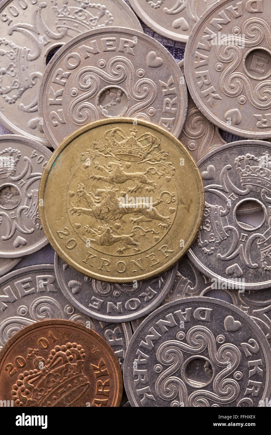 Different coins of Danish Krone Stock Photo