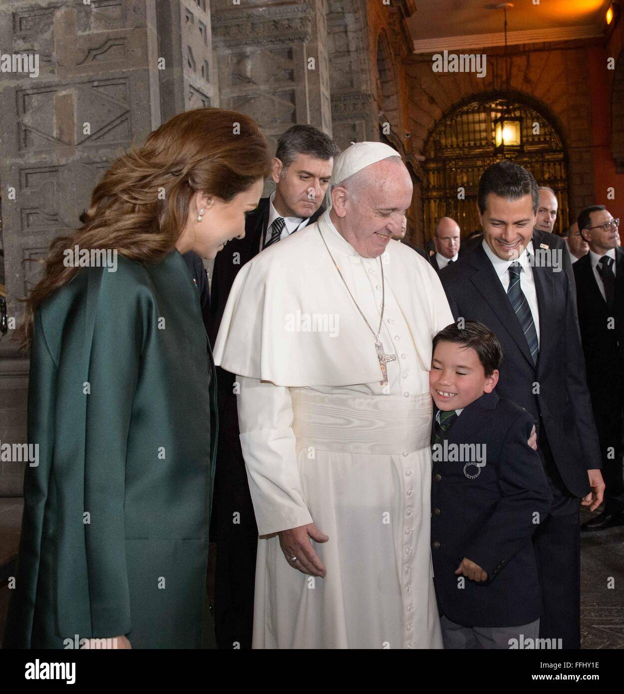 Mexico City Mexico 13th Feb 2016 Pope Francis Greets A Young Boy Stock Photo Alamy