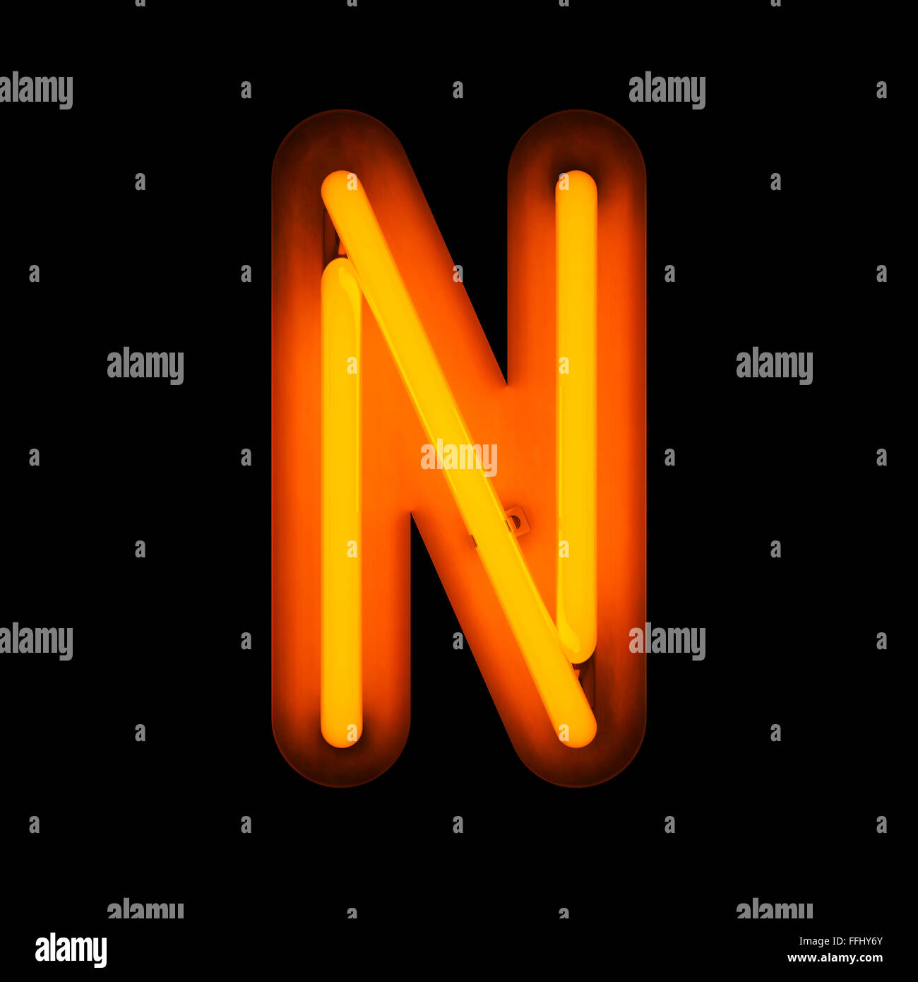 Neon Letter N from neon alphabet collection isolated on black Stock Photo