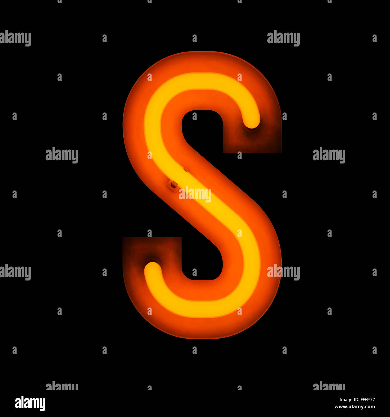 Neon Letter S from neon alphabet collection isolated on black Stock Photo
