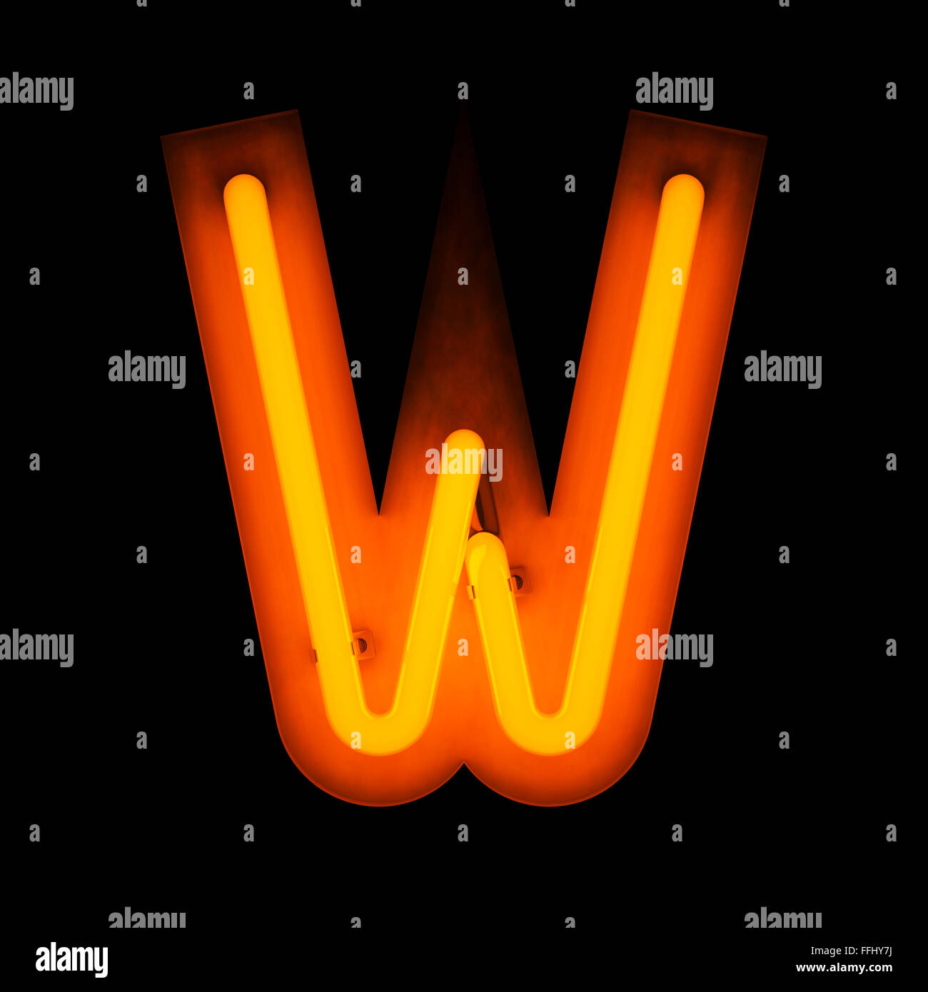 Neon Letter W from neon alphabet collection isolated on black Stock Photo