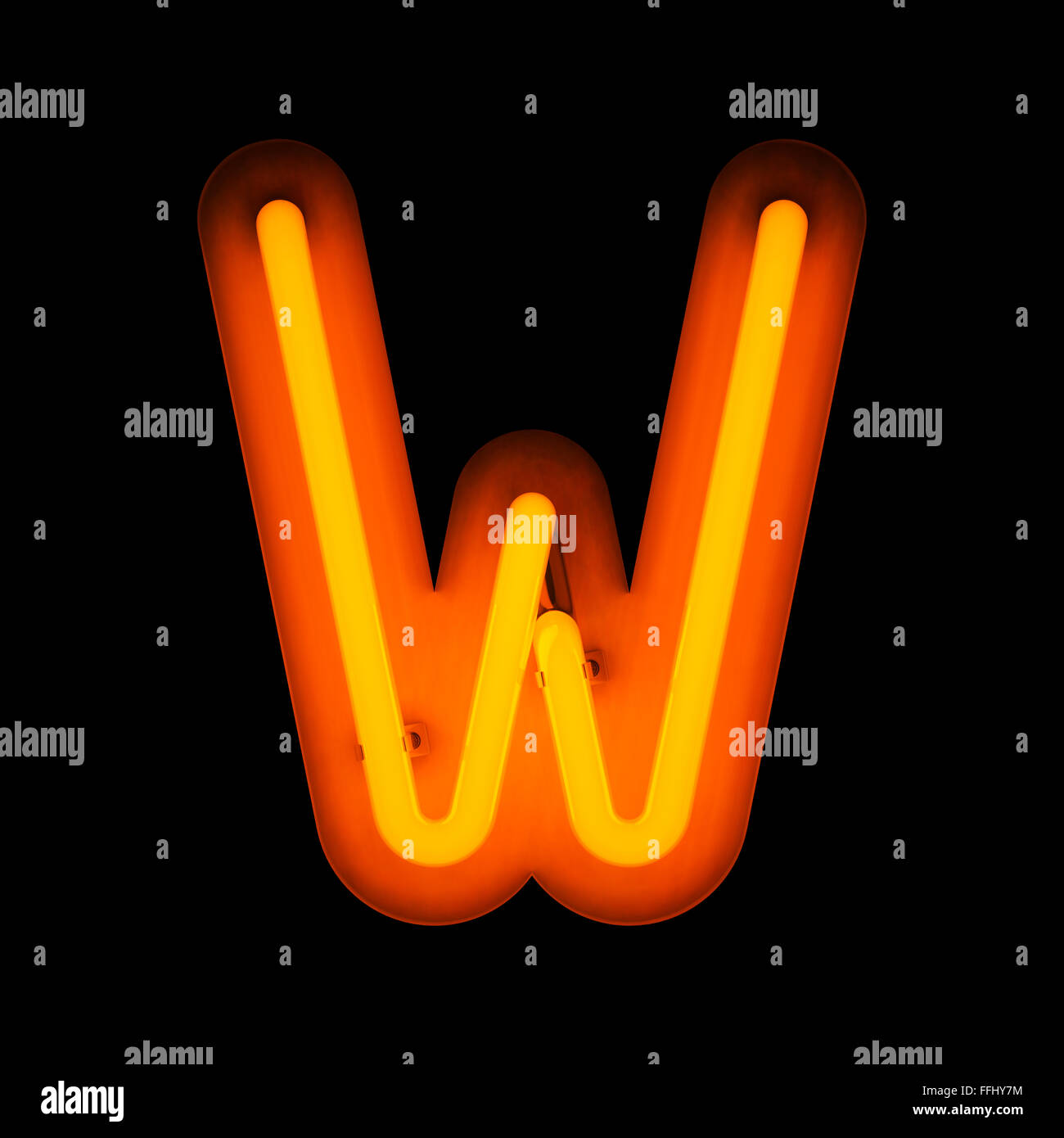 Neon Letter W from neon alphabet collection isolated on black Stock Photo