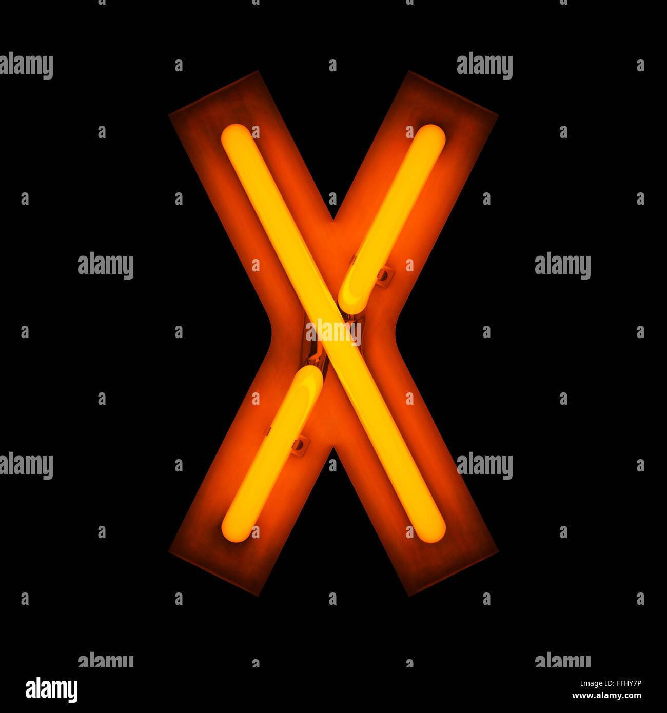 Neon Letter X from neon alphabet collection isolated on black Stock Photo
