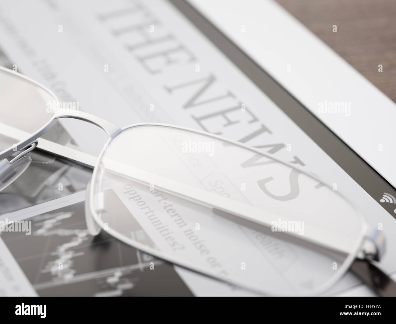 Ereader with newspaper application and glasses Stock Photo Alamy