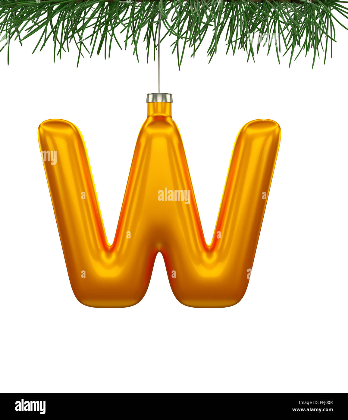 Christmas Tree Font: W letter isolated on white Stock Photo