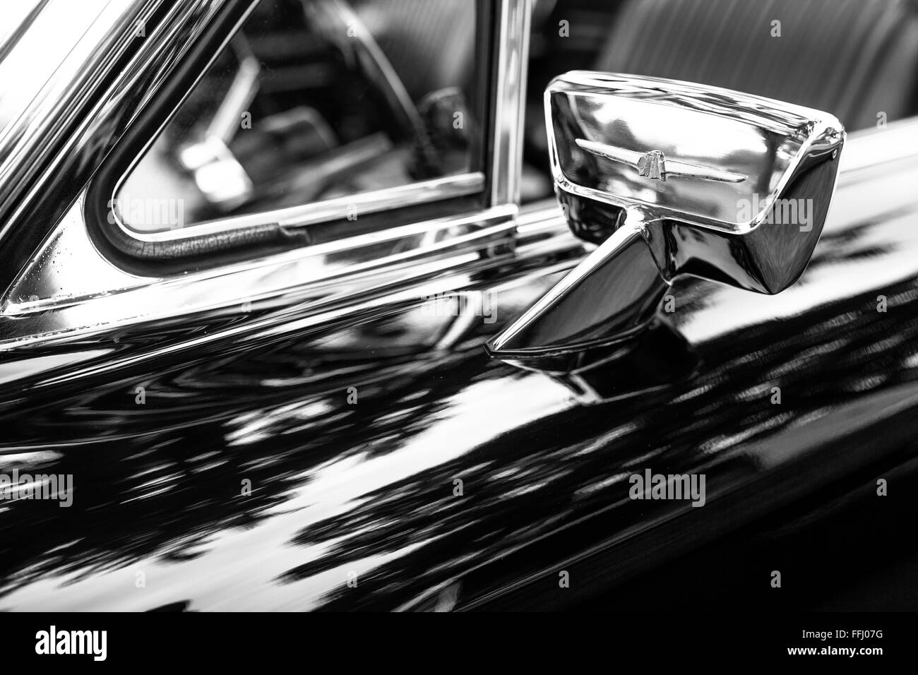 Detailed monochrome images of spectacularly restored classic cars. Stock Photo