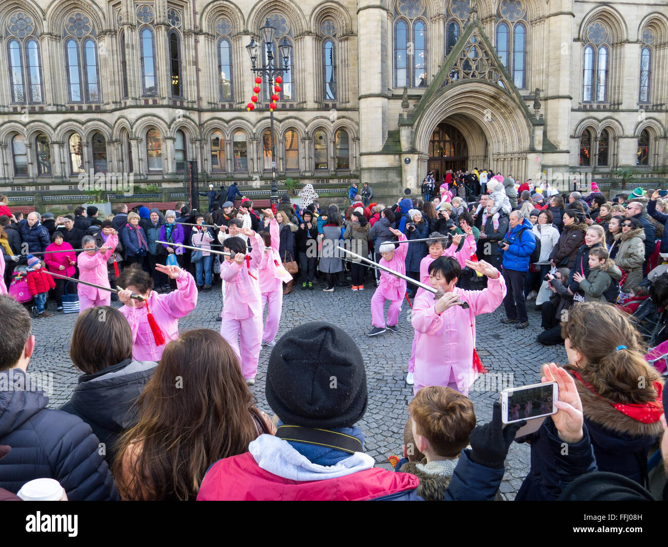 Traditional Chinese dancers in Manchester at Chinese New Year celebrations Stock Photo