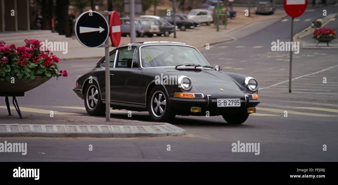 Le Mans (1971) directed by Lee H. Katzin and starring Steve McQueen as racing driver Michael Delaney driving a 1969 Porsche 912. Stock Photo