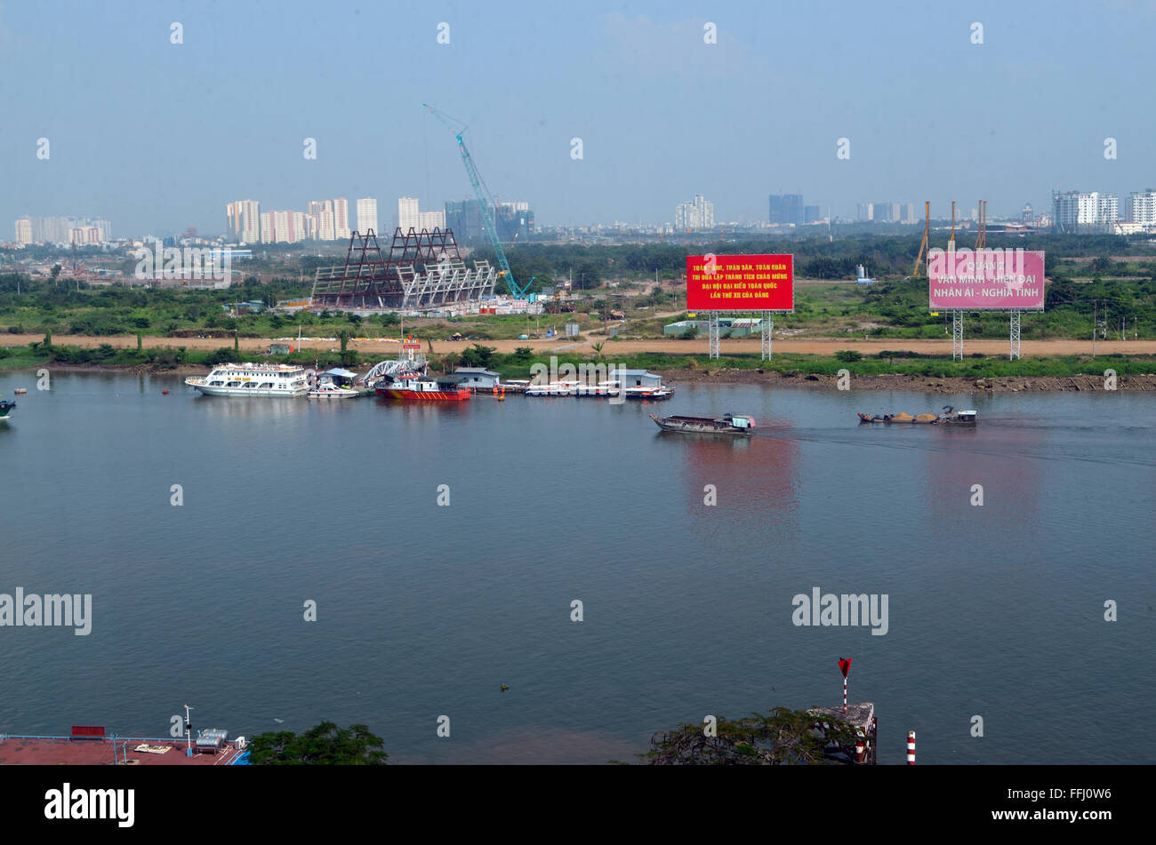 Viet Nam free from Chinese about 900AD, French 1855-1955, and U SA until1975. The Saigon River as passes by the Renaissance Hote Stock Photo