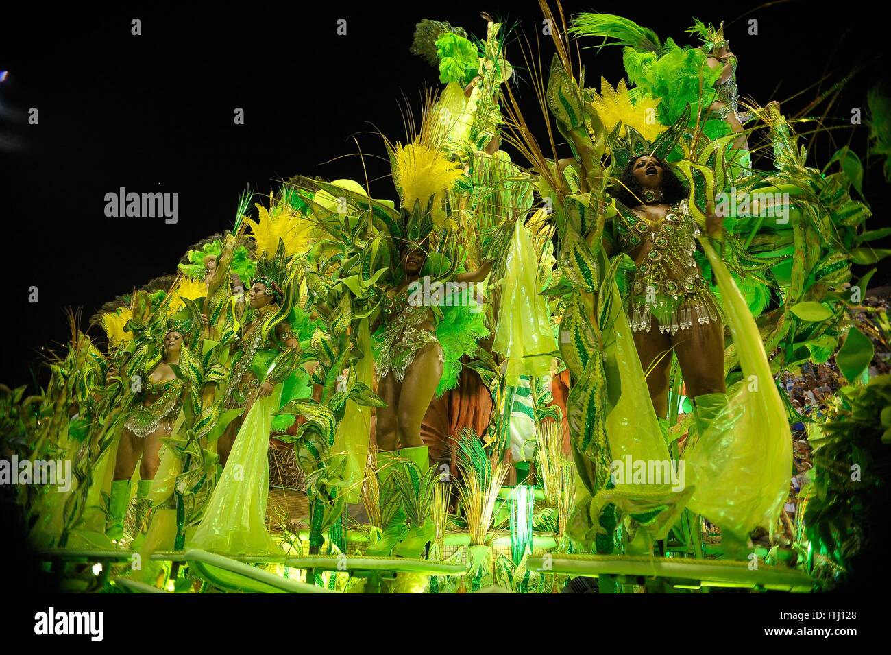 Costumed samba dancers perform in the Sambadrome during the parade of ...