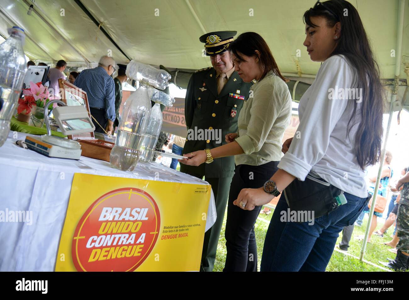 An outreach program held by the military to warn the public on combating the spread the Aedes aegypti mosquito  which carries both the Zika virus and Dengue Fever during National Flag day at the Plaza of the Three Powers February 14, 2016 in Brasilia, Brazil. Stock Photo