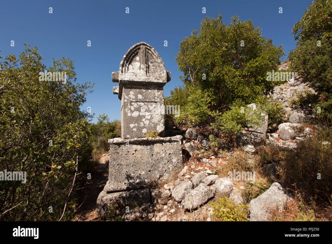 The Lycian Way passes some ruins at Phellos on Mt Fellon above the village of Kas  Antalya Turkey Stock Photo