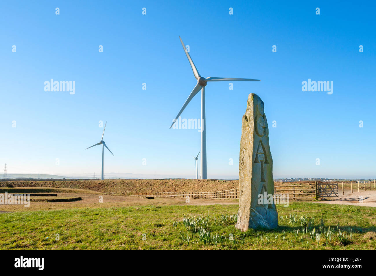Delabole wind farm in North Cornwall, England, UK Stock Photo