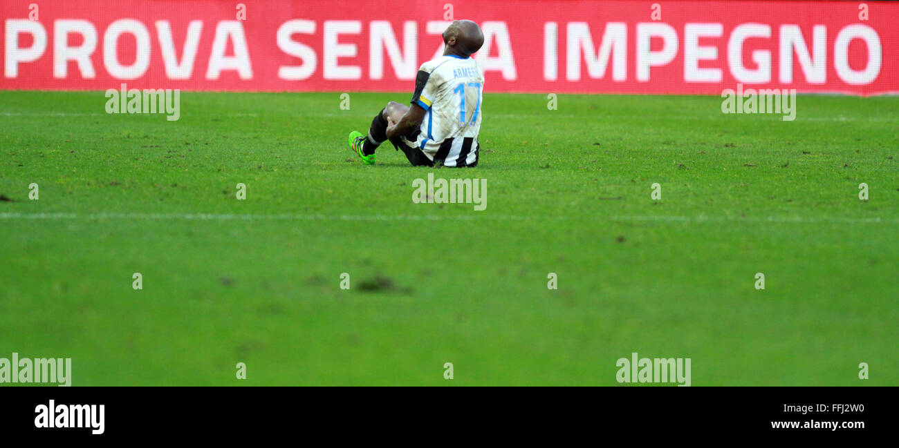 Udine, Italy. 14th Feb, 2016. Udinese's midfielder Pablo Armero sit on the field during the Italian Serie A football match between Udinese Calcio v Bologna FC. Bologna beats Udinese 0-1 in Italian Serie A football match. © Andrea Spinelli/Pacific Press/Alamy Live News Stock Photo