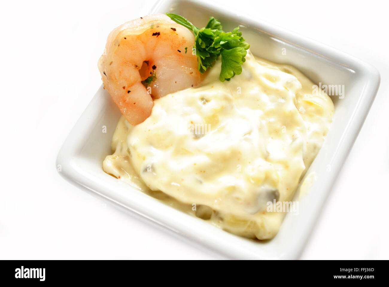 A Single Shrimp in Tartar Sauce Stock Photo Alamy
