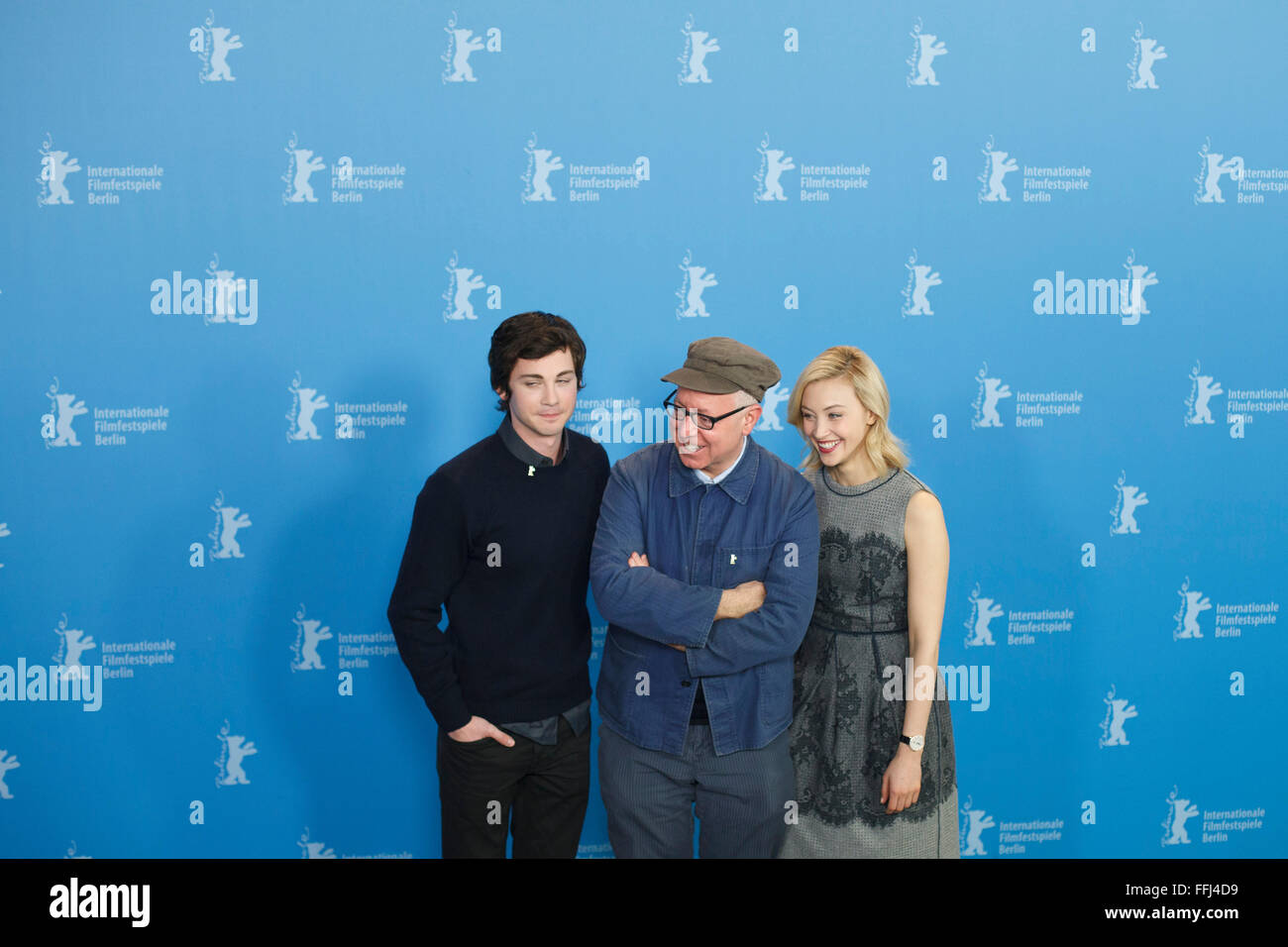 Berlin, Germany. 14th February, 2016. Actor Logan Lerman, director James Schamus and actress Sarah Gadon attend the 'Indignation' photo call during the 66th Berlinale International Film Festival Berlin Credit:  Odeta Catana/Alamy Live News Stock Photo