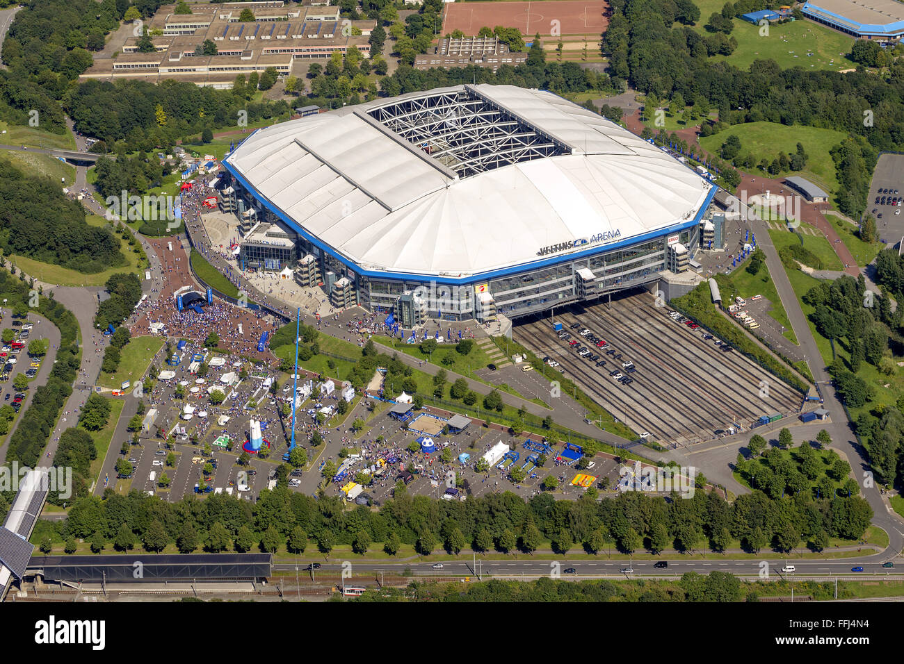 Aerial view, Veltins Arena, Veltins Arena, Schalke Arena, S04, national league, Schalke day at Schalke, Gelsenkirchen, Ruhr area Stock Photo