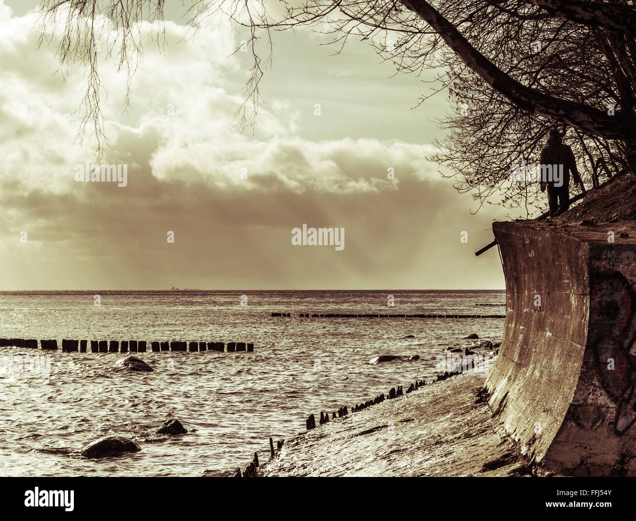 Beautiful sea landscape. Sunrise over water surface, toned image Stock ...