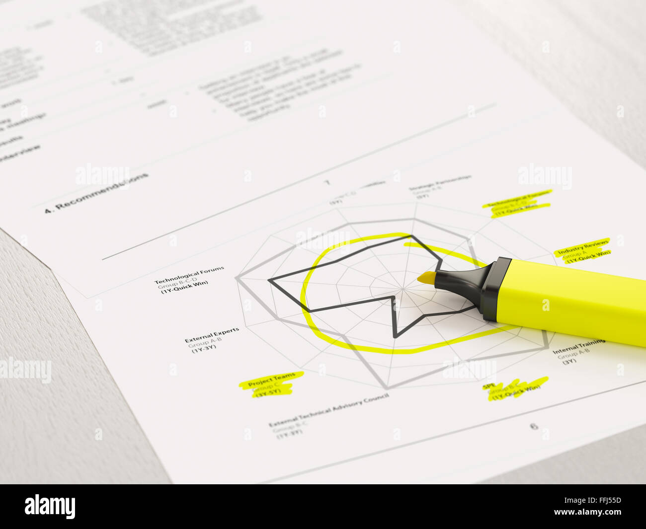 Highlighted radar diagram peaks on printed paper Stock Photo