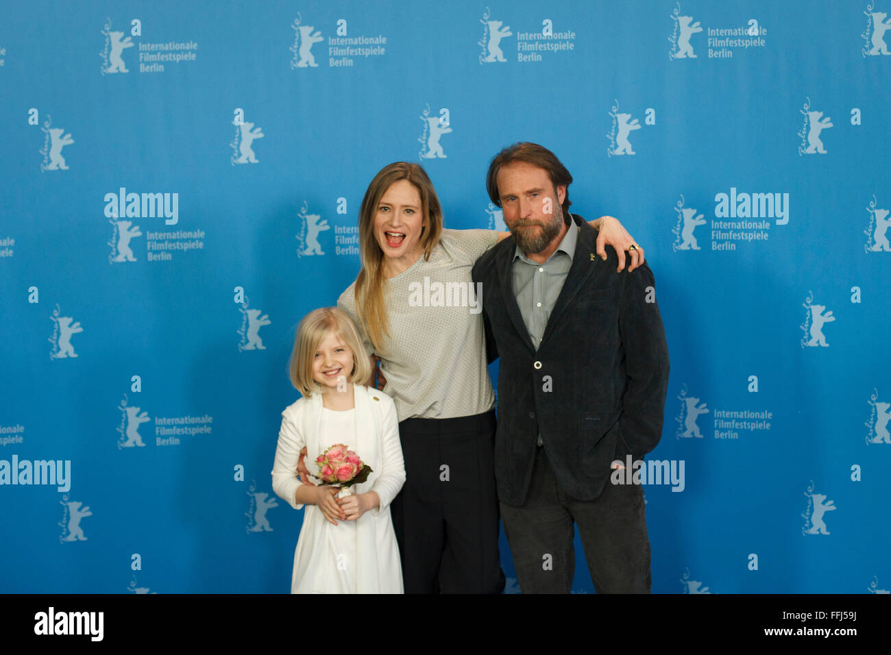 Berlin, Germany. 14th February, 2016. Actresses Emilia Pieske, Julia Jentsch and actor Bjarne Maedel attend the '24 Wochen' photo call during the 66th Berlinale International Film Festival Berlin Credit:  Odeta Catana/Alamy Live News Stock Photo