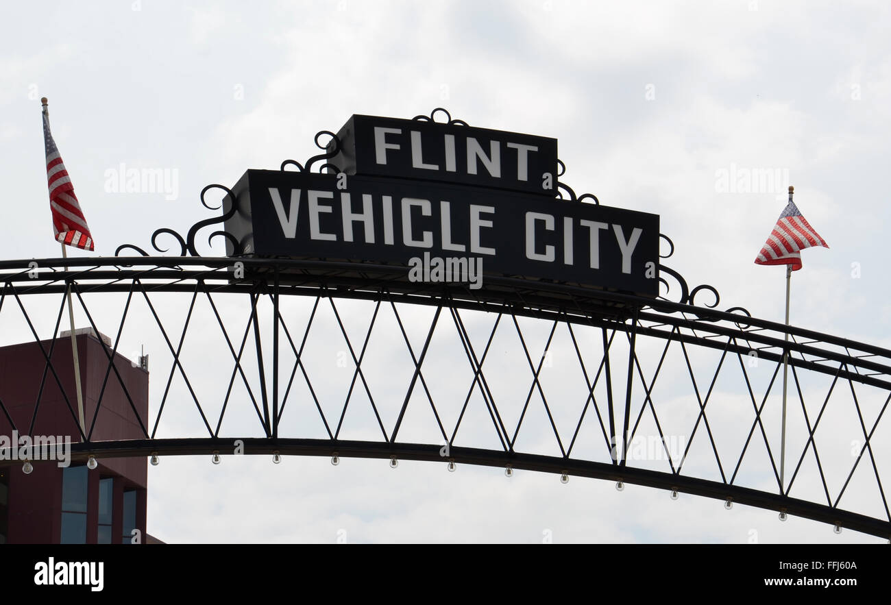FLINT, MI AUGUST 22 Flint Vehicle City sign, shown here on August 22