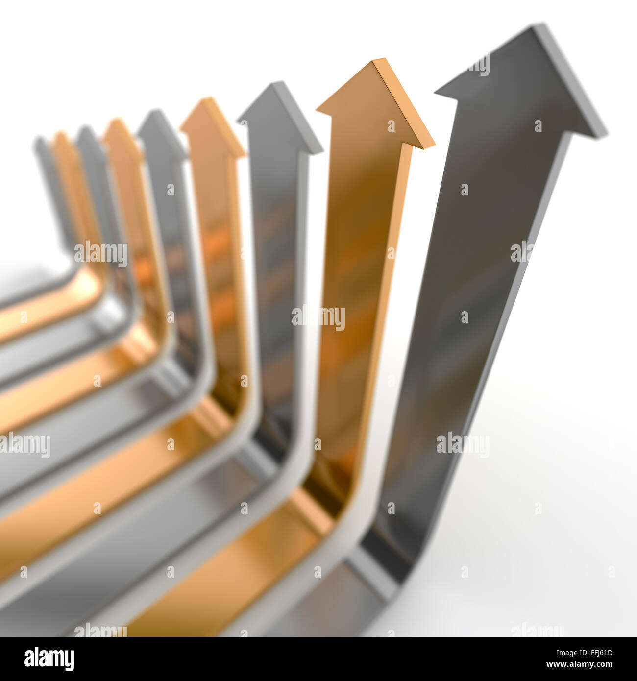 Conceptual rising arrows on white background with DoF effect Stock ...