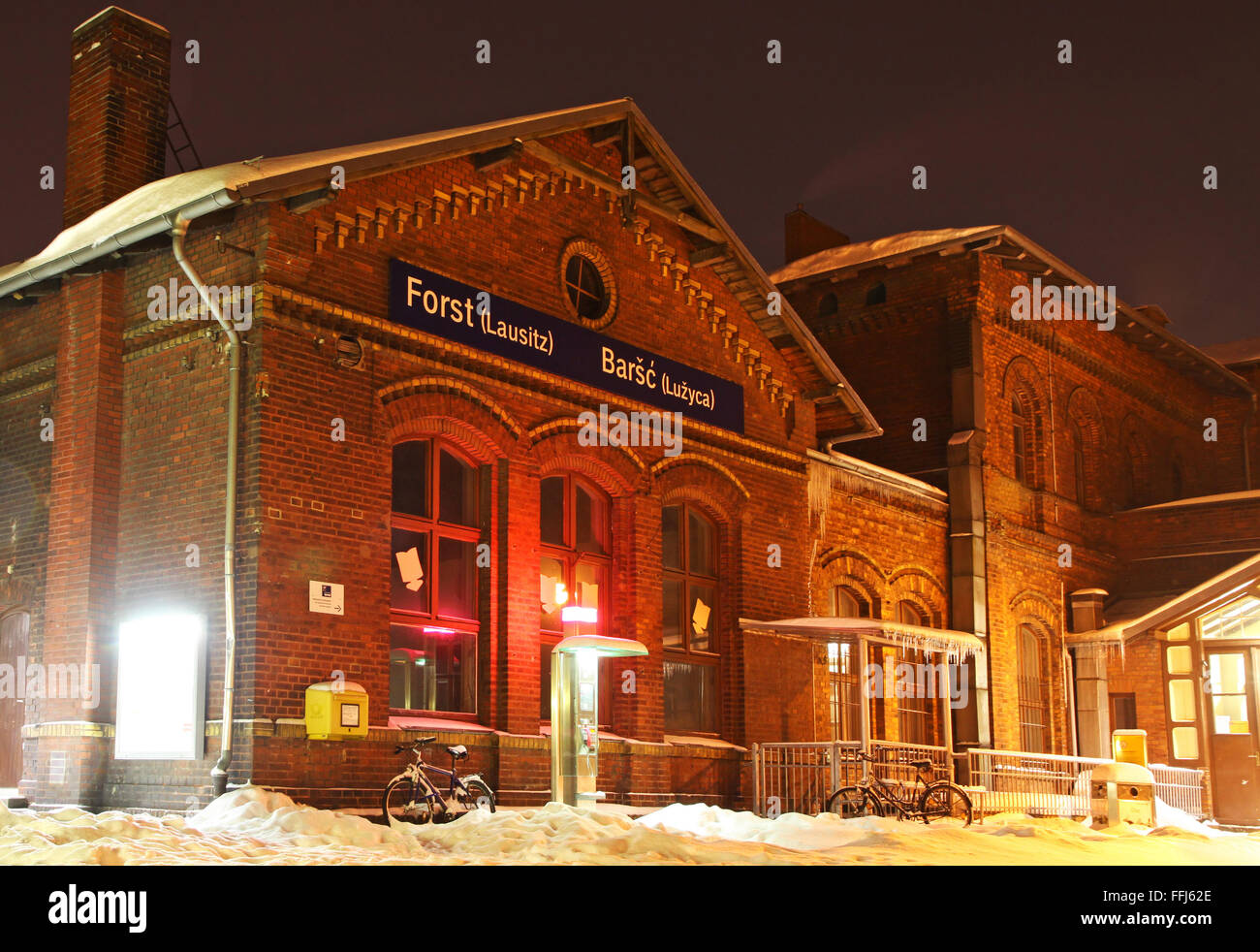 Building of railway station of Forst (Lausitz) city, Germany Stock Photo