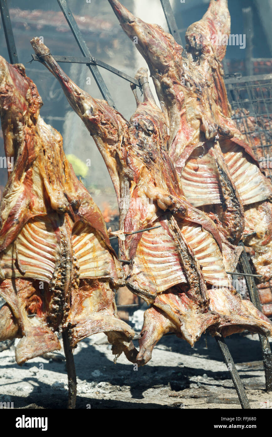 Argentina patagonian lamb asado al asador grilled Stock Photo