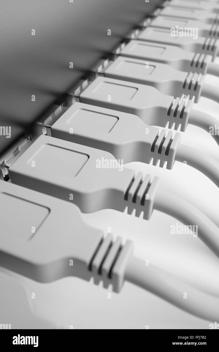 USB cables connected to abstract switch or PC Stock Photo - Alamy