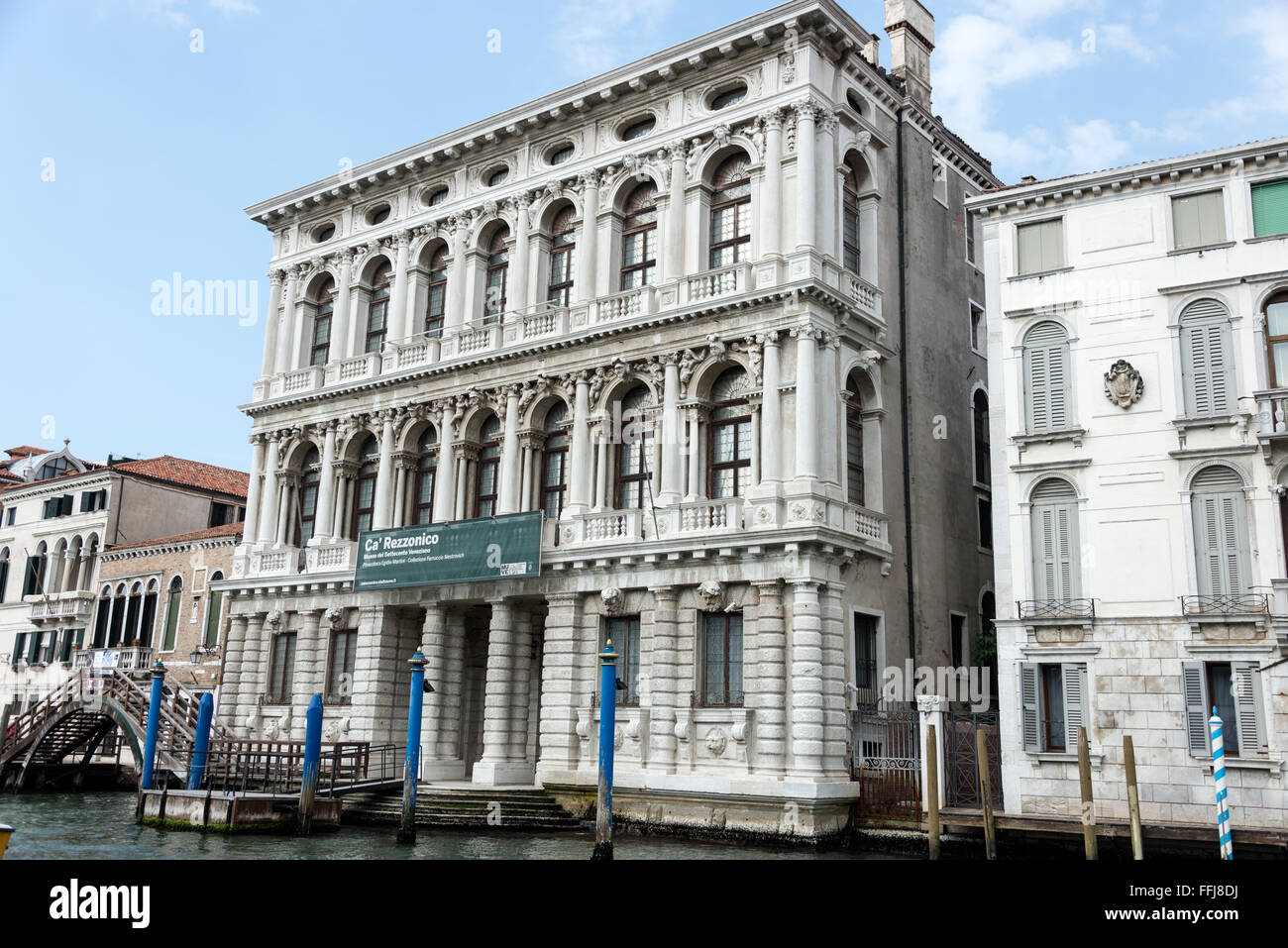 The white marble facade of Ca Rezzonico art museum dedicated to 18th-century Venice on the banks of the Canale Grande ( Grand Ca Stock Photo
