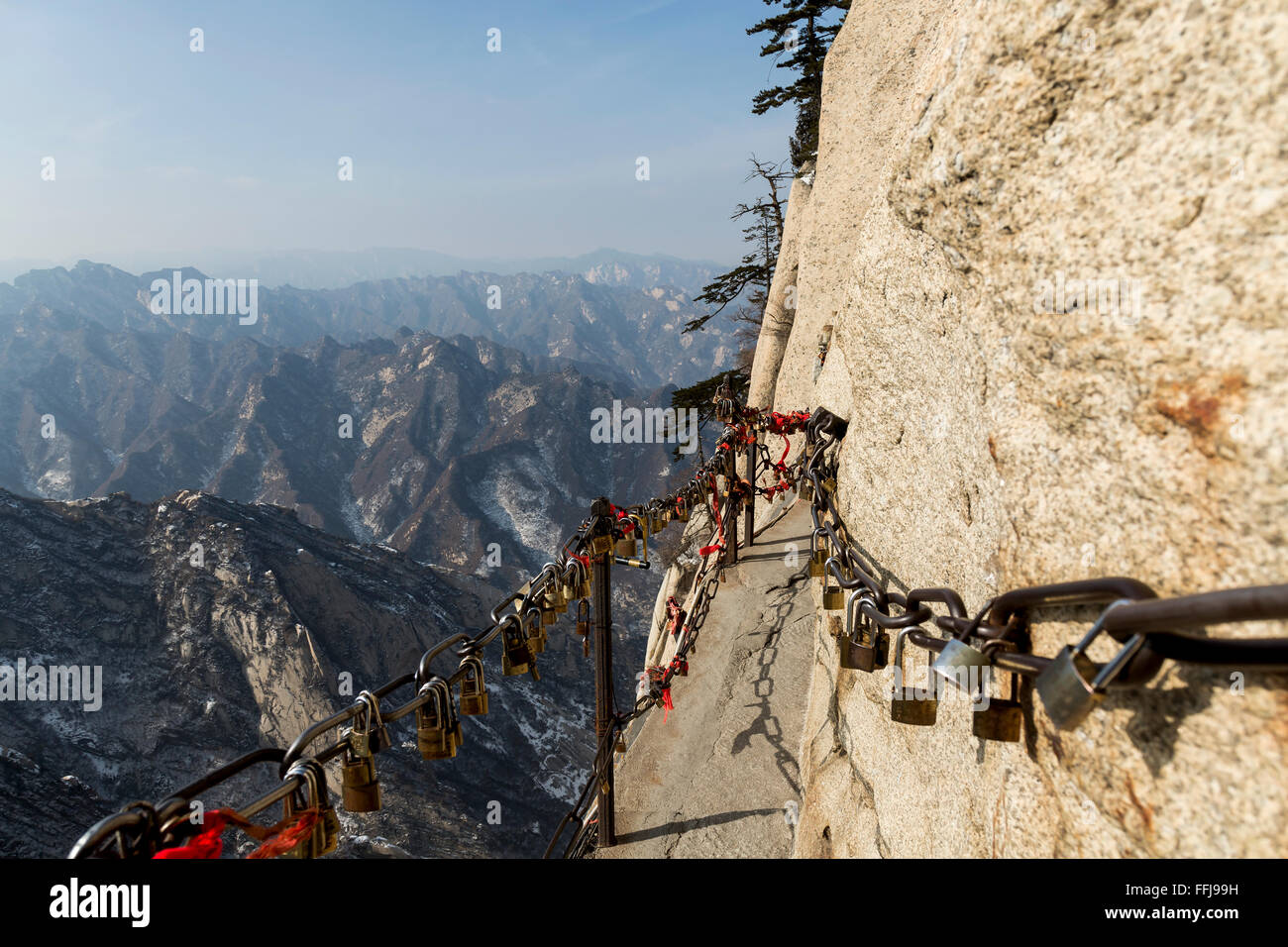 Huashan Mountain, view from the Danger Trail, China. Stock Photo
