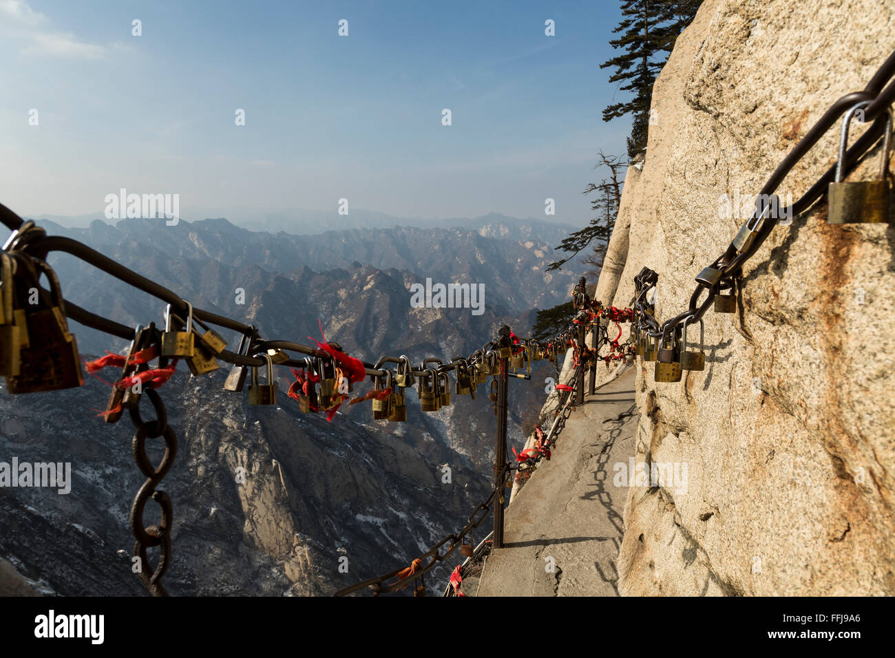 Danger trail on the South Peak of Mount Huashan, China. Stock Photo