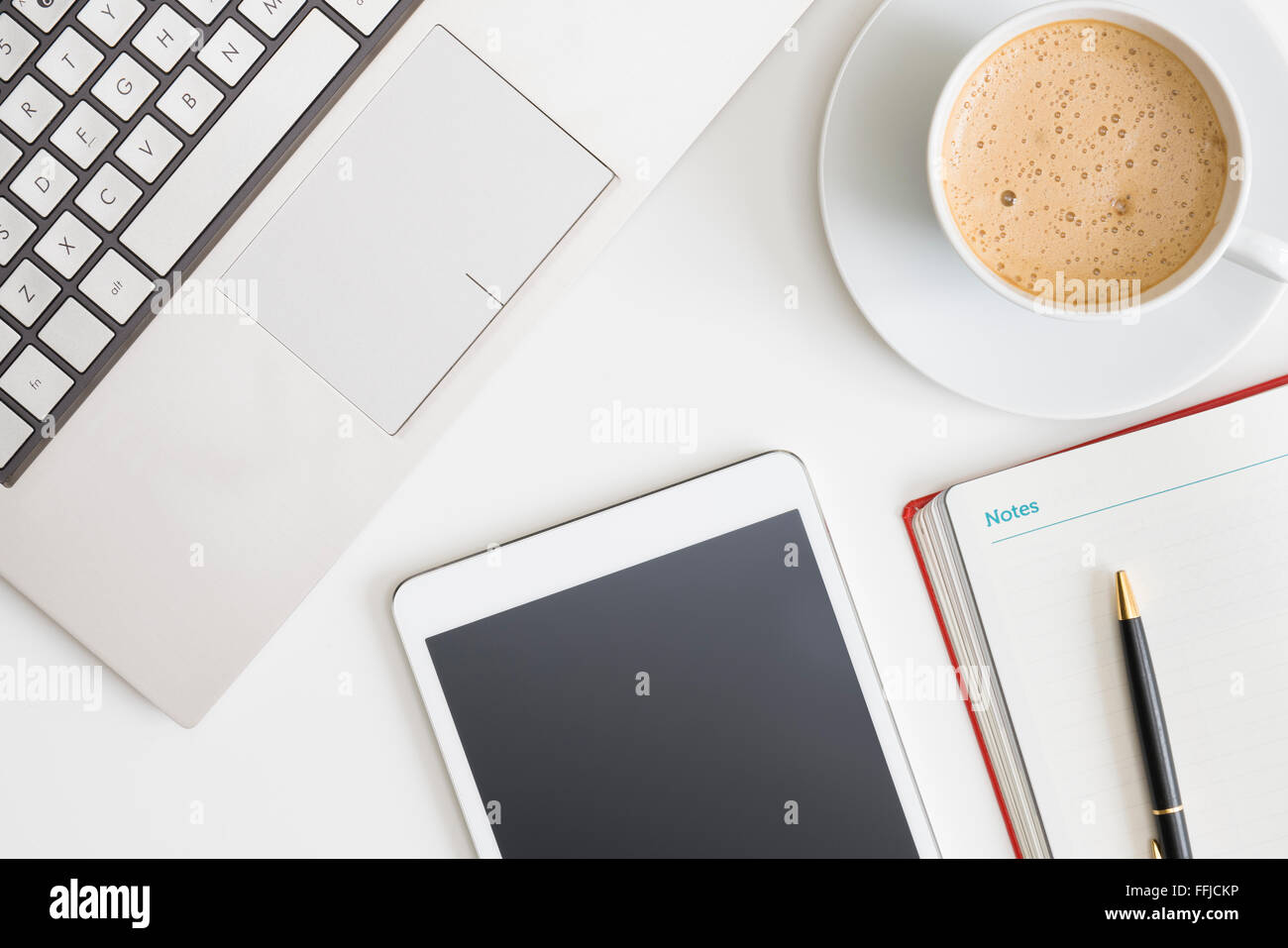 Flat lay photo of office desk Stock Photo Alamy