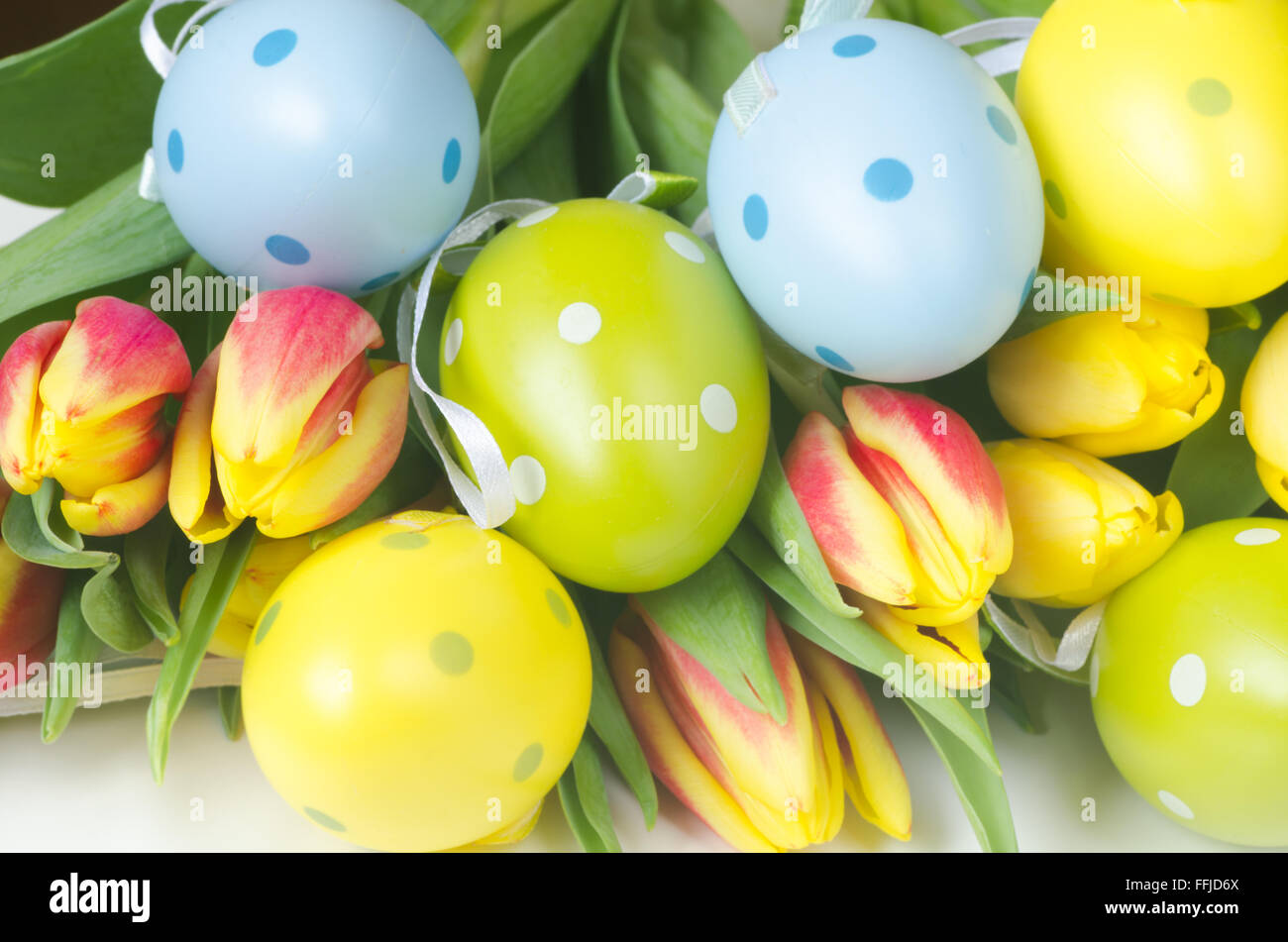 composition on easter flowers and eggs Stock Photo - Alamy
