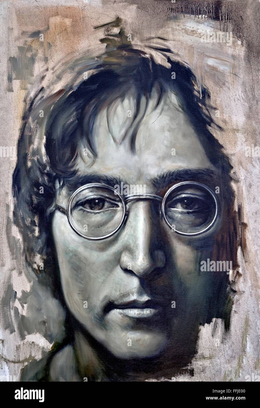 Unfinished painting portrait of John Lennon. Stock Photo