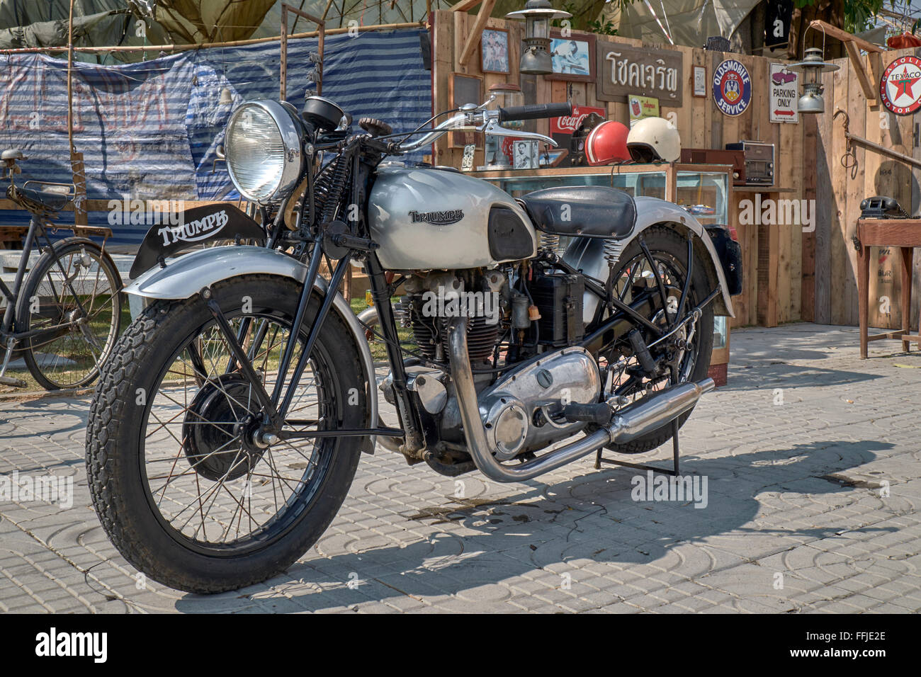 Vintage Triumph 3T 350cc twin. British motorcycle  c.1940's Stock Photo