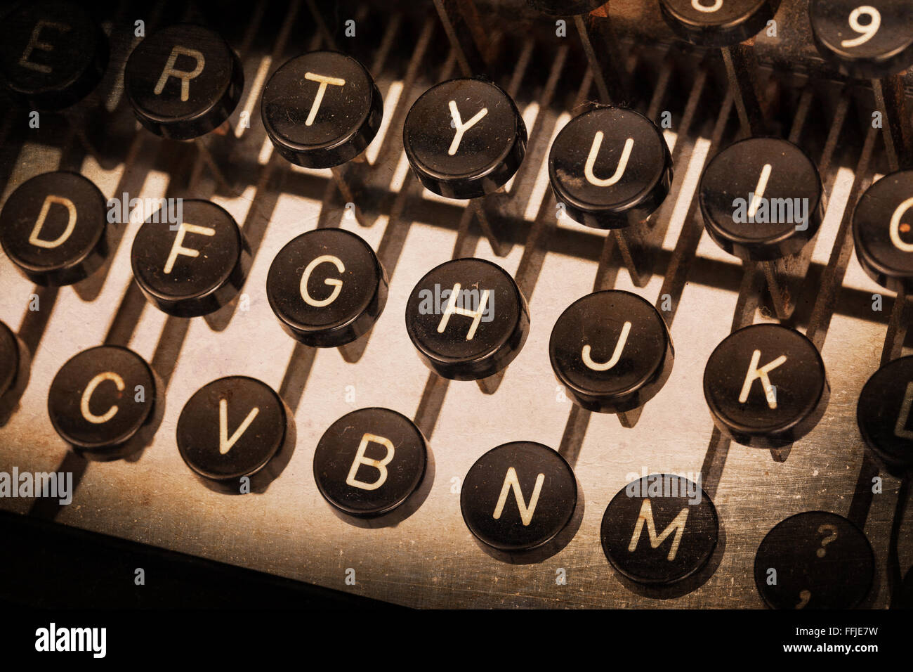Old typewriter keyboard - Vintage image, noise and scratches Stock Photo
