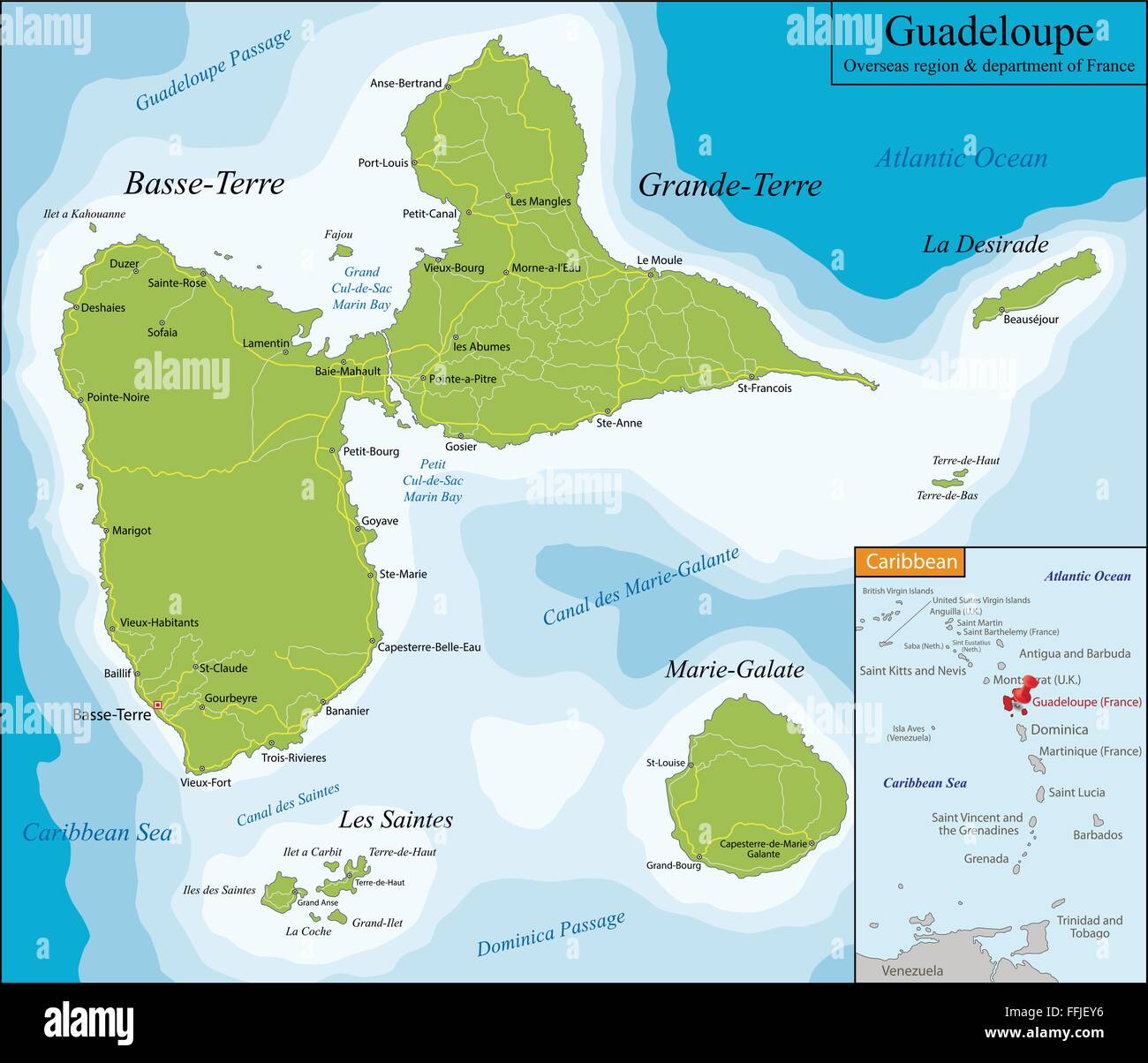 Map Of Guadeloupe Stock Vector Image Art Alamy