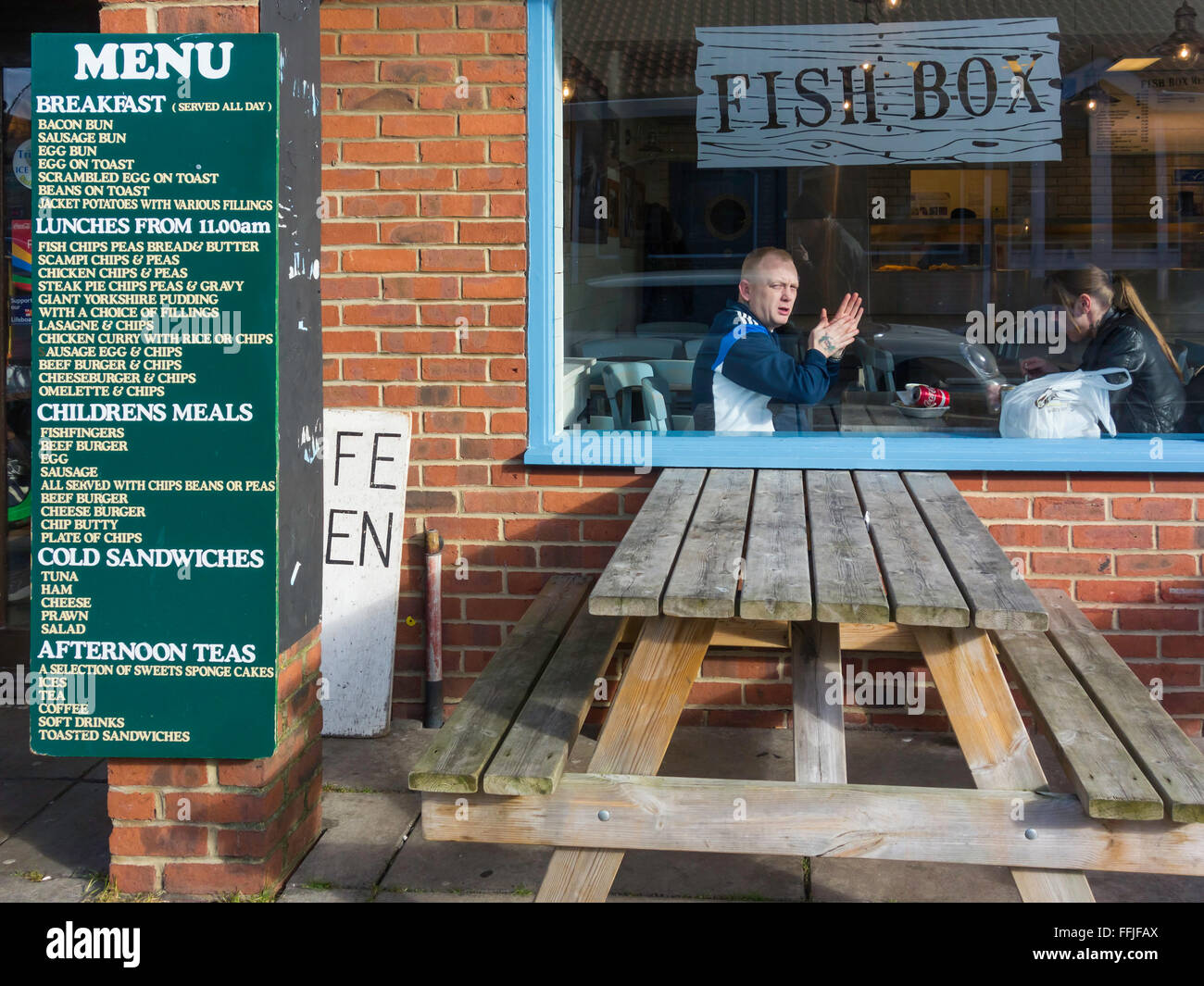 Fish Box café  restaurant menu Whitby North Yorkshire England Stock Photo
