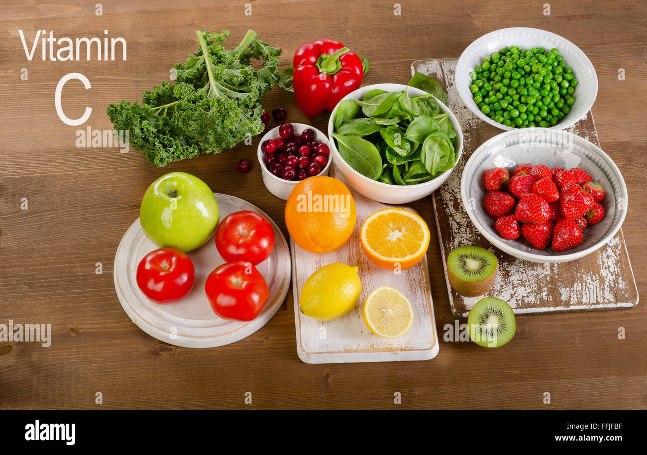 Foods High in Vitamin C. Healthy eating. Top view Stock Photo
