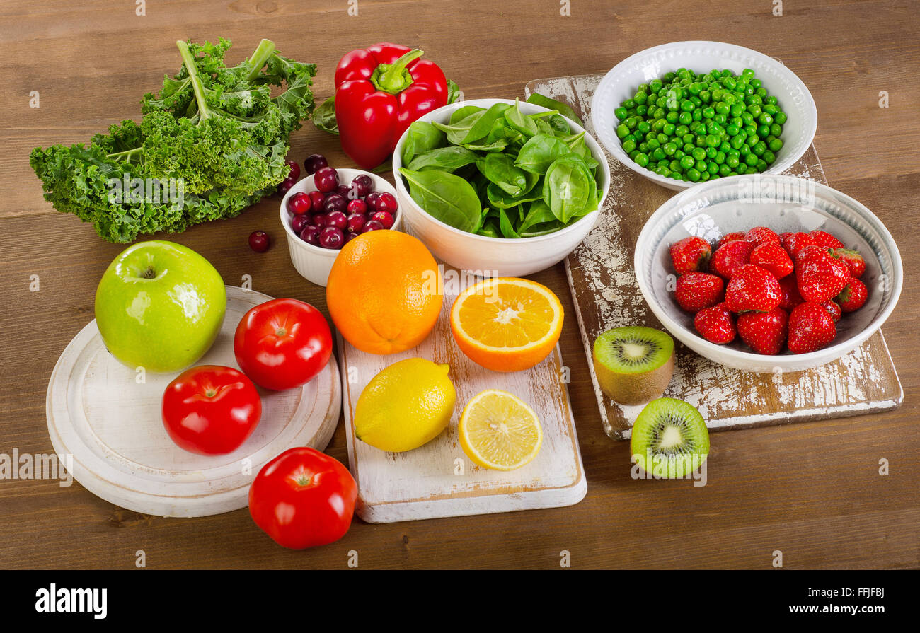 Foods High in Vitamin C. View from above Stock Photo
