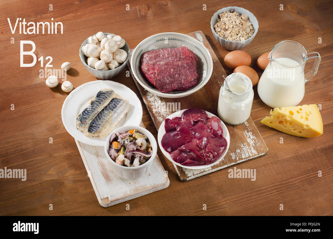 Foods Highest in Vitamin B12 (Cobalamin). Healthy eating Stock Photo - Alamy