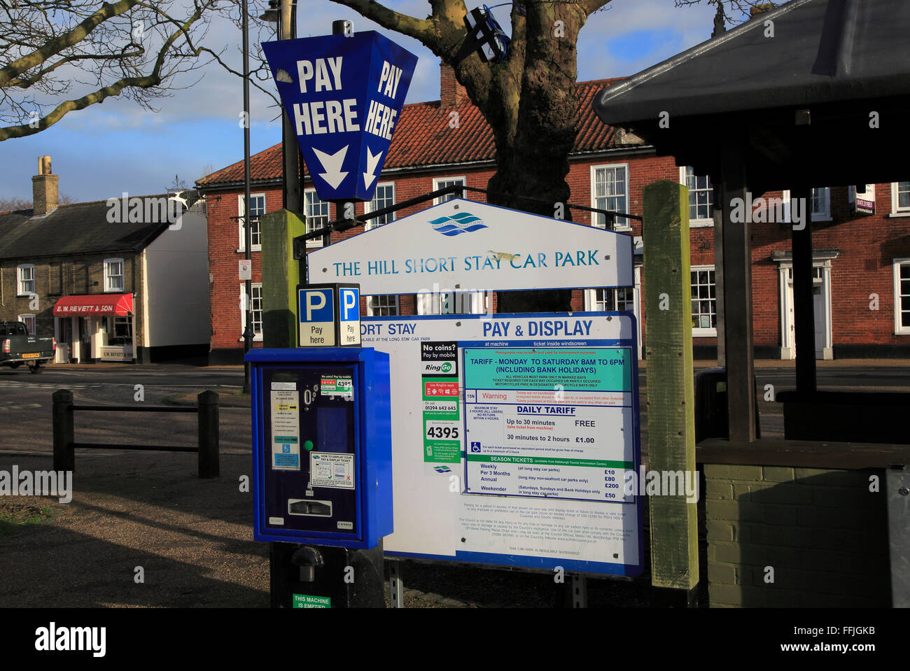 Pay and display car park machine and information, Wickham Market