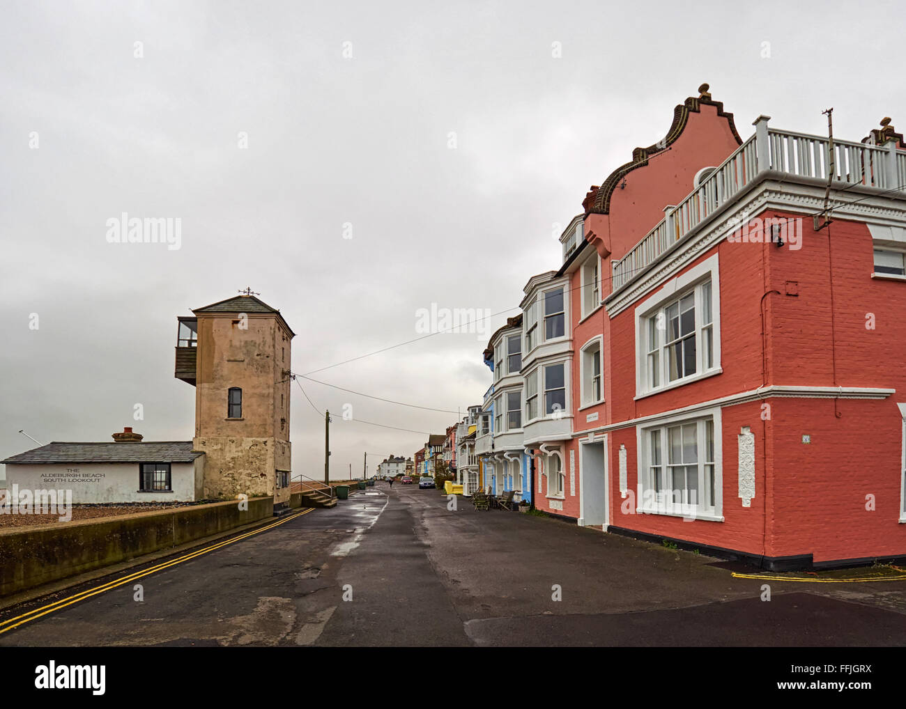 Suffolk Aldeburgh beach South Lookout tower from Crag path Stock Photo