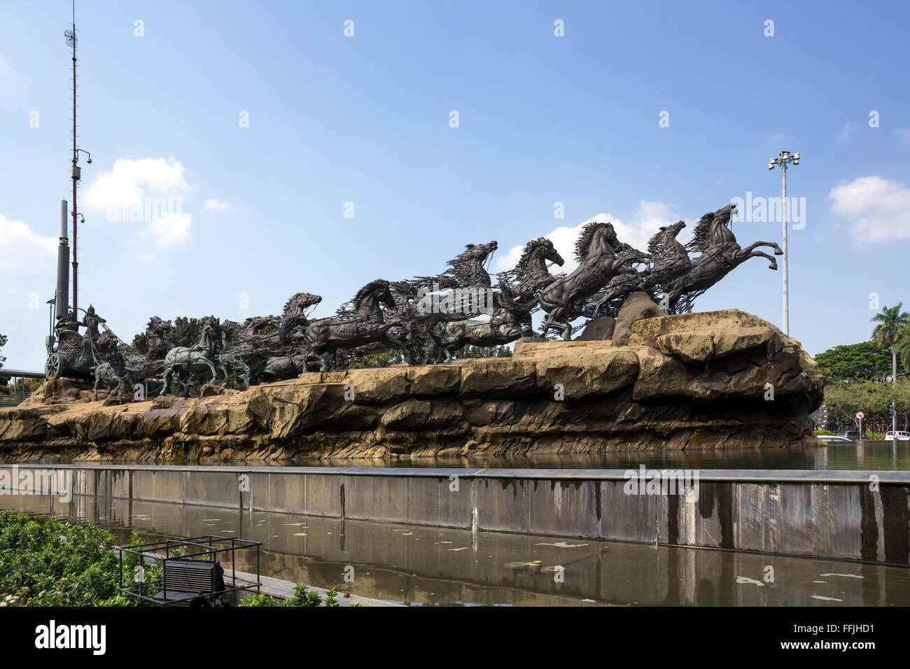 JAKARTA - August 10: Arjuna Wijaya chariot statue and fountain in Central Jakarta. August 10, 2015 in Jakarta, Indonesia. Stock Photo