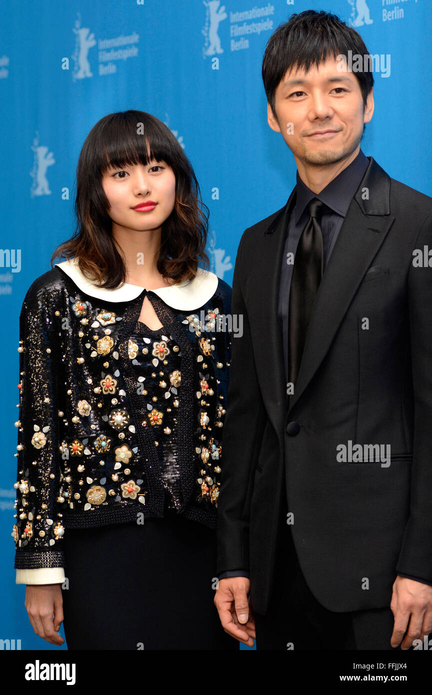 Berlin, Germany. 14th Feb, 2016. Shiori Kutsuna and Hidetoshi Nishijima  during the 'While the Women Are Sleeping' photocall at the 66th Berlin  International Film Festival/Berlinale 2016 on February 14, 2016 in Berlin