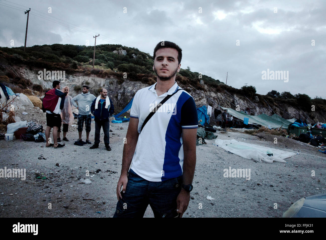 Ion Siogas from Greece , 21 years old came from England where he is studing to volunteer helping immigrants in Lesvos Stock Photo