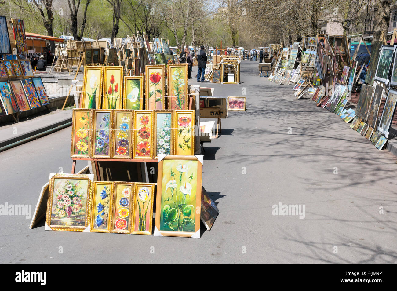 Art for sale at the Vernissage open-air flea market, Yerevan, Armenia Stock Photo